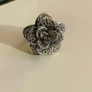 Sterling silver intricate flower ring